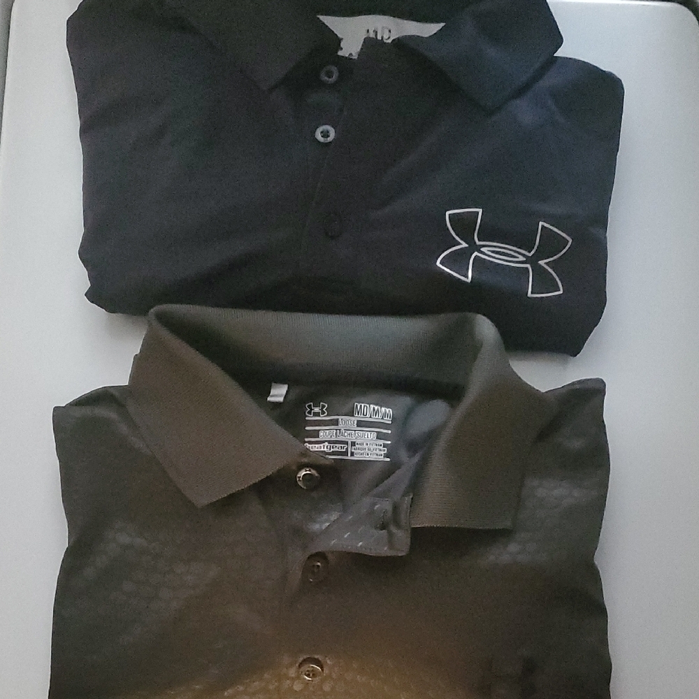 (Bundle) Mens Under Armour Golf Polo Shortsleeve Tops Size Med Heat Gear Loose
